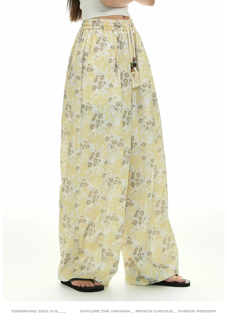 TGNS Plaid Floral Casual Wide-leg Pants