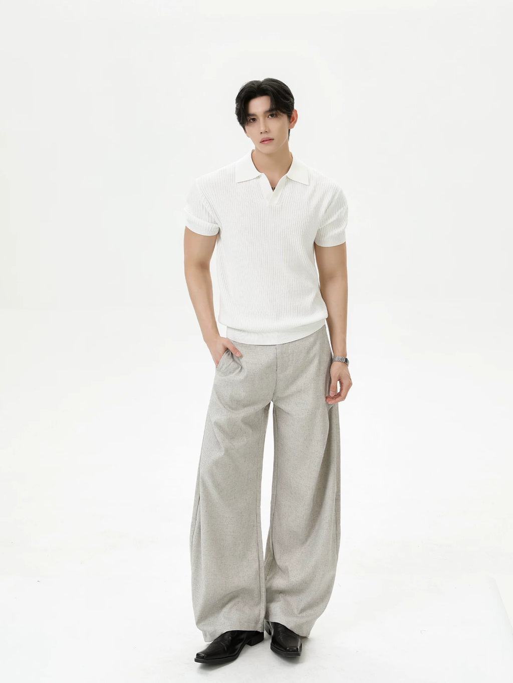 TURNTIDE V-neck Cold Silk Knitted Tee