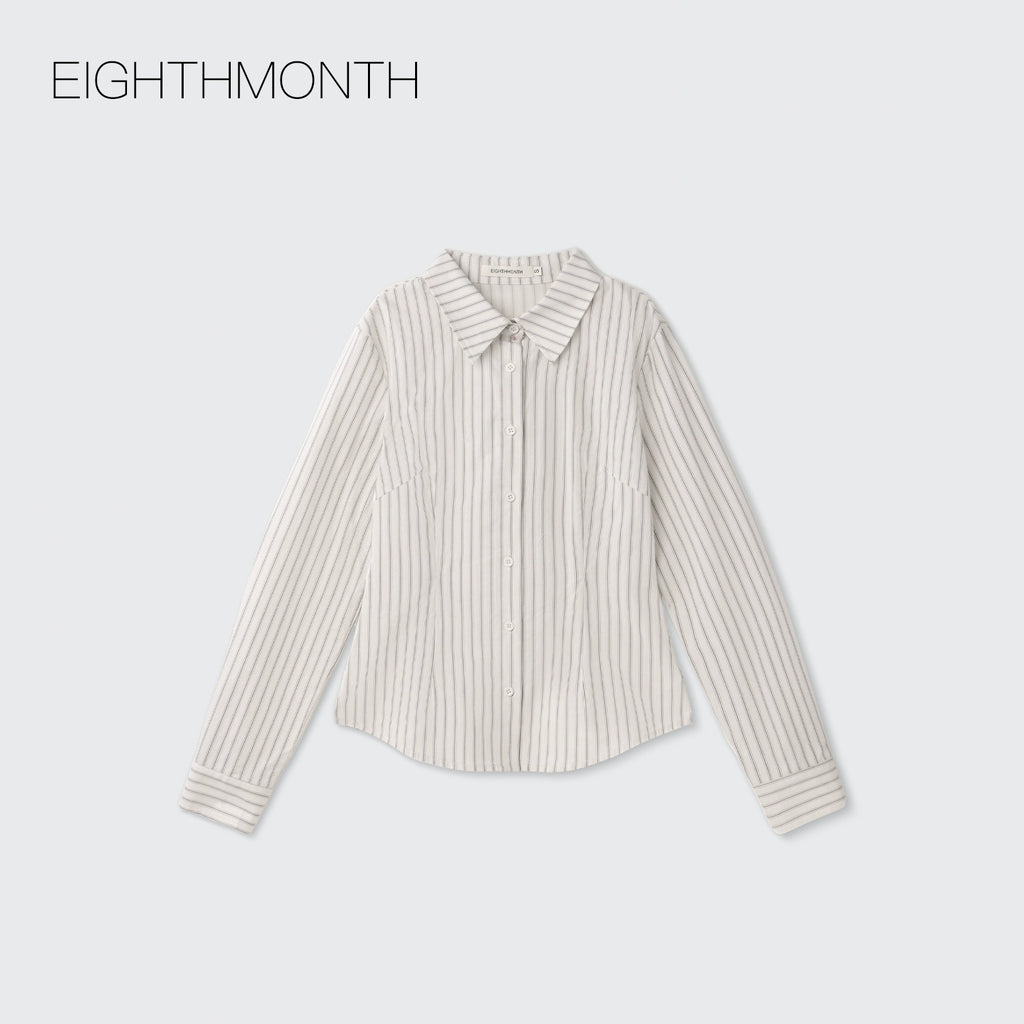 EIGHTHMONTH Vintage Vertical Striped Skinny Lapel Long Sleeve Shirt