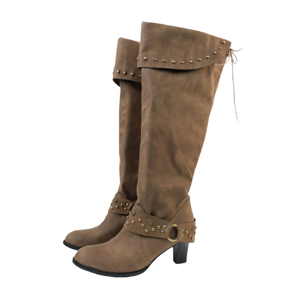 Mooreyu Rivet Leather Belt Buckle High Heel Boots