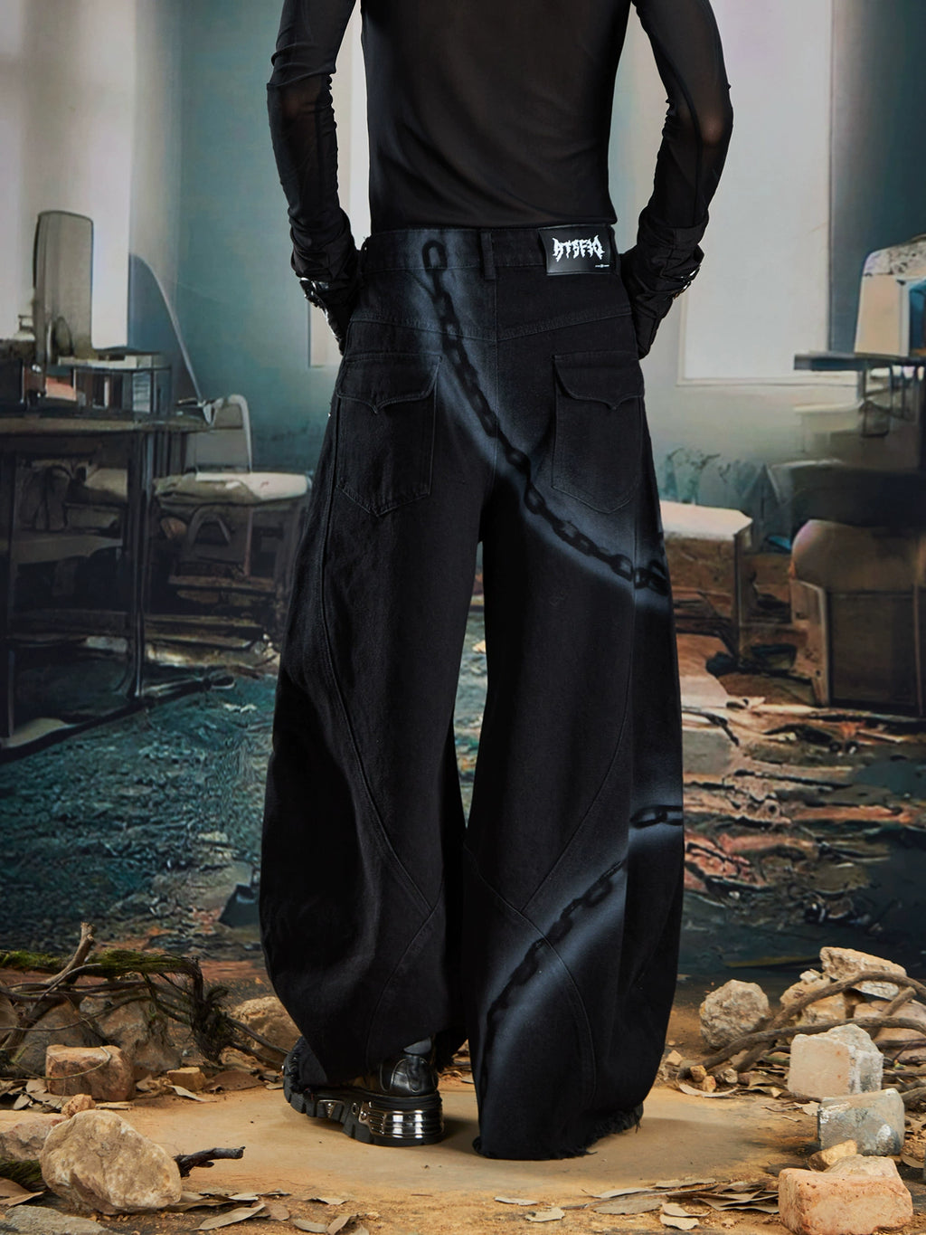 NOMANIAI Inkjet Graffiti Wide-leg Scimitar Jeans