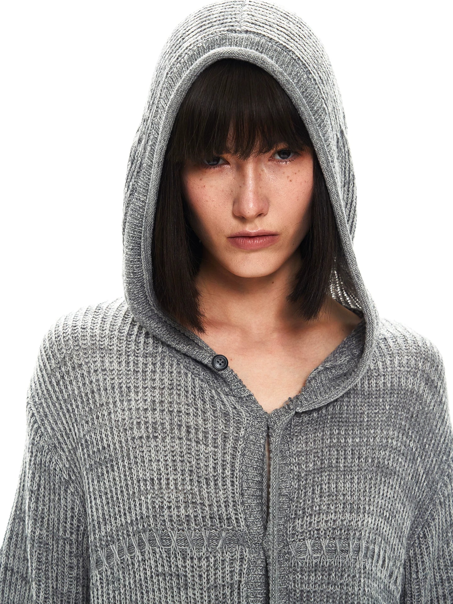 Slight Vogue Jacquard Hooded Wool Short Sleeve Cardigan