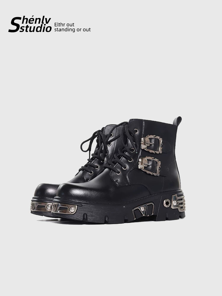 SHENLV STUDIO Skull Platform Martin Leather Boots