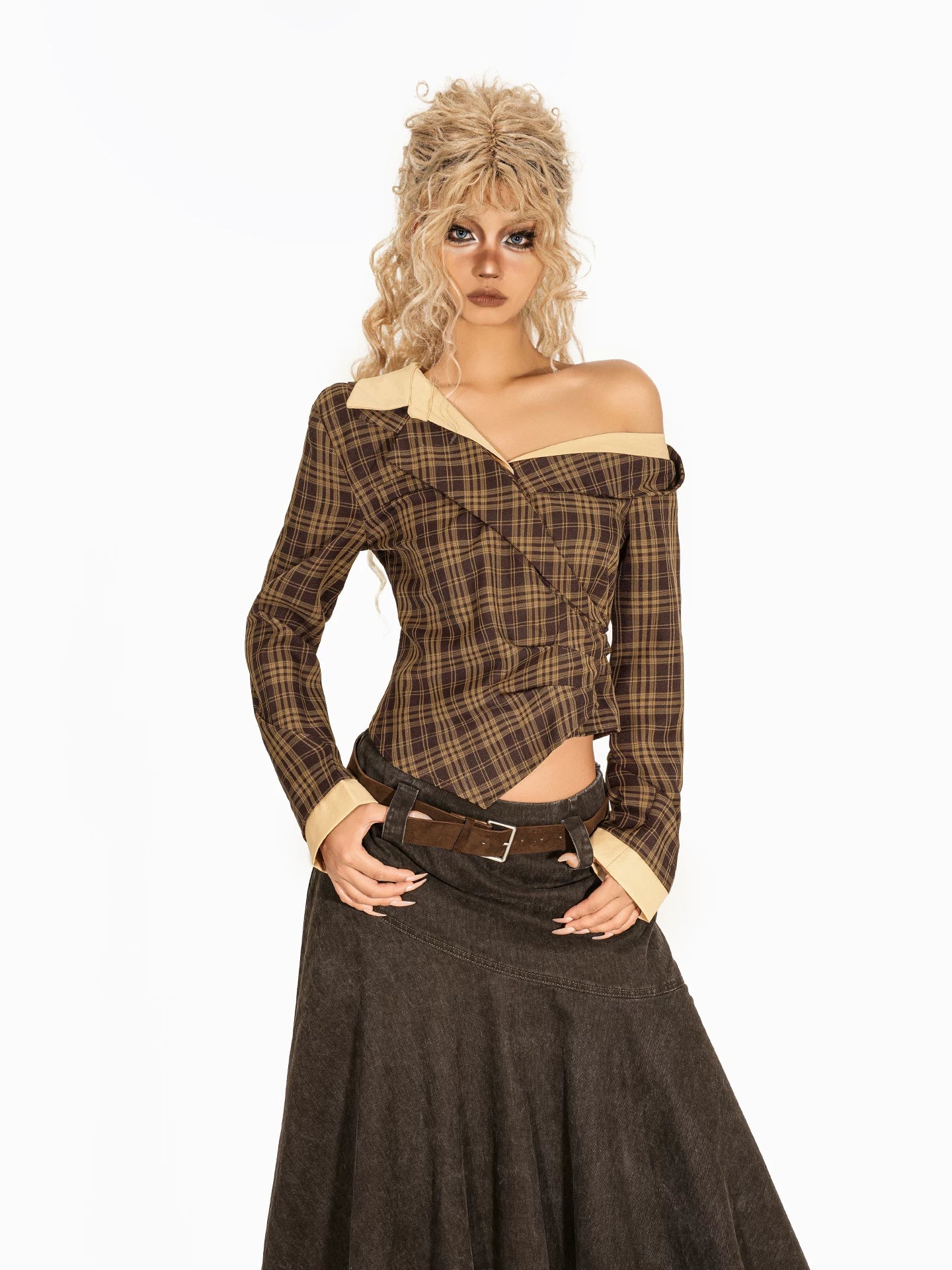 Arielink Asymmetrical Plaid Shirt