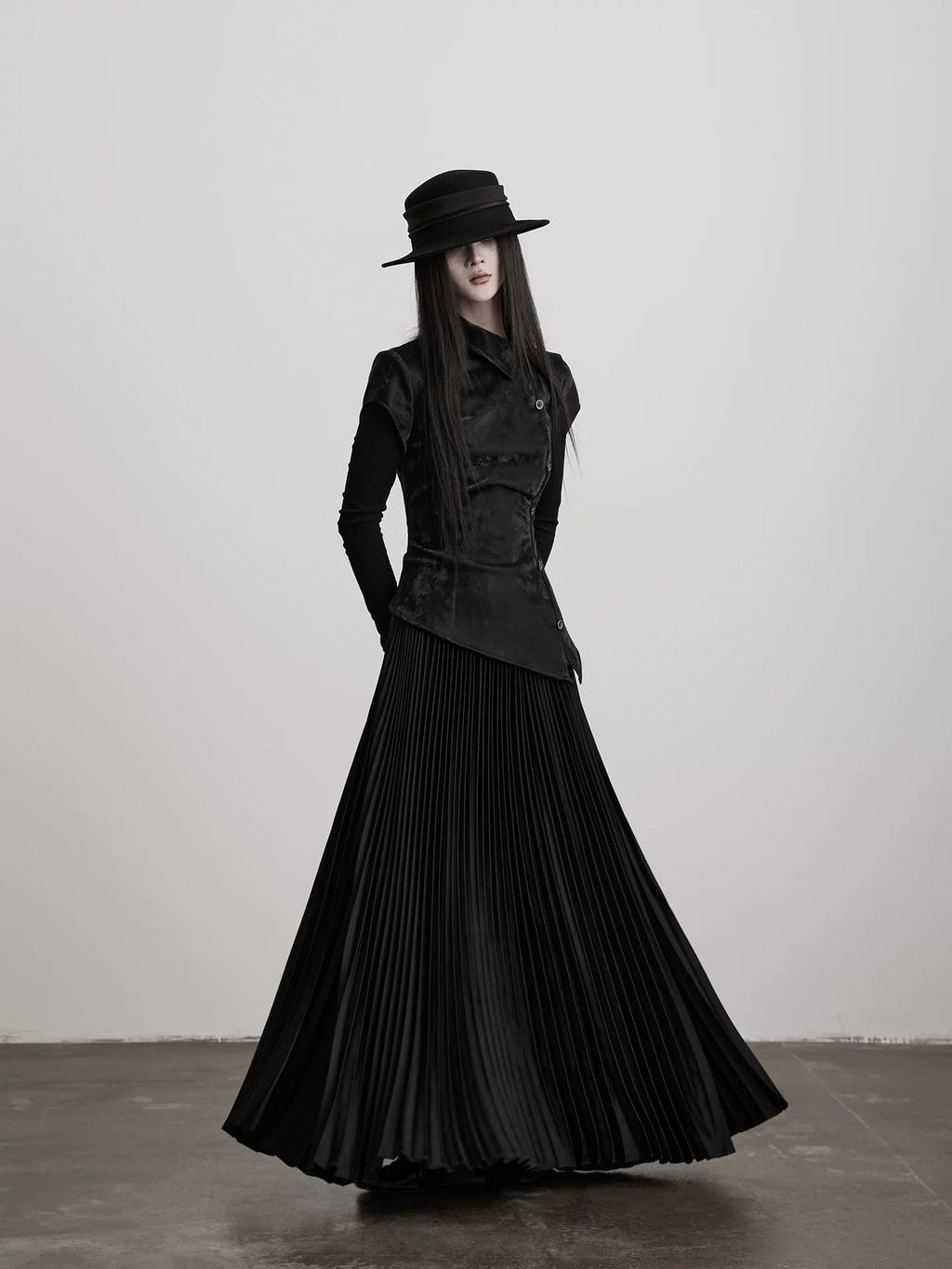 INDULGE Leather Fake Two-piece Pleated Waist Dress
