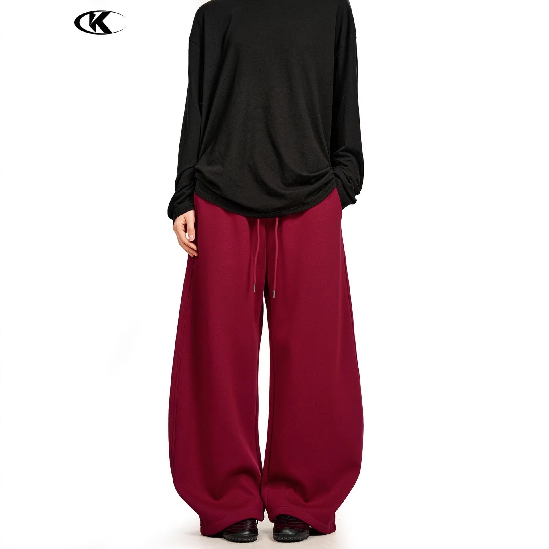11KN Retro Fake Two-piece Double Waist Straight Loose Casual Pants
