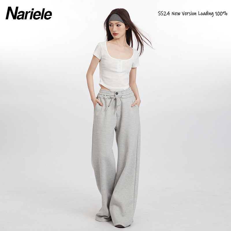 Nariele Big U-neck Slim-fit Open Button Tee