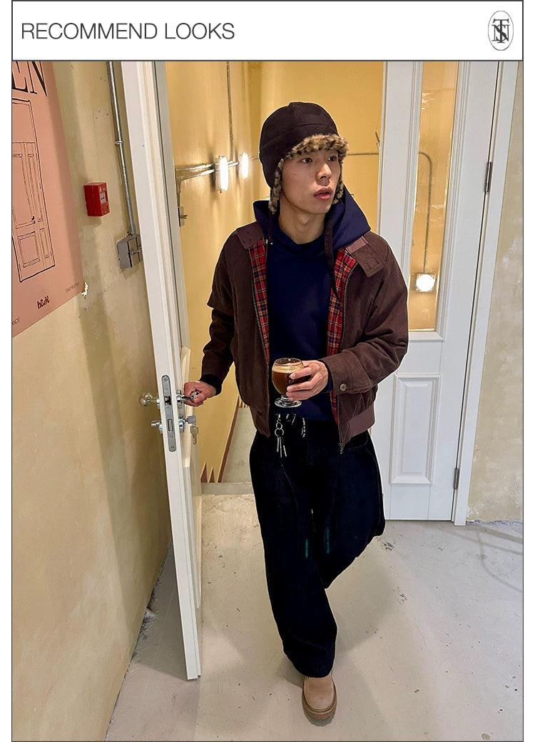 Stay The Night Corduroy Plaid Stand-Up Jacket