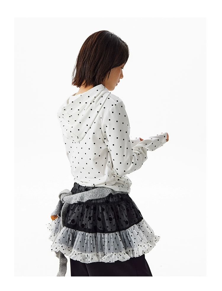 CryingCenter Casual Loose Side Pleated Waist Polka Dot Sweater