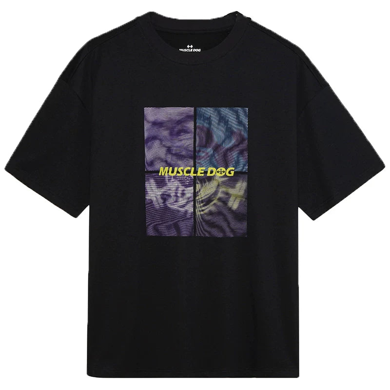 MuscleDog Large Pattern Crew Neck Loose Casual Tee