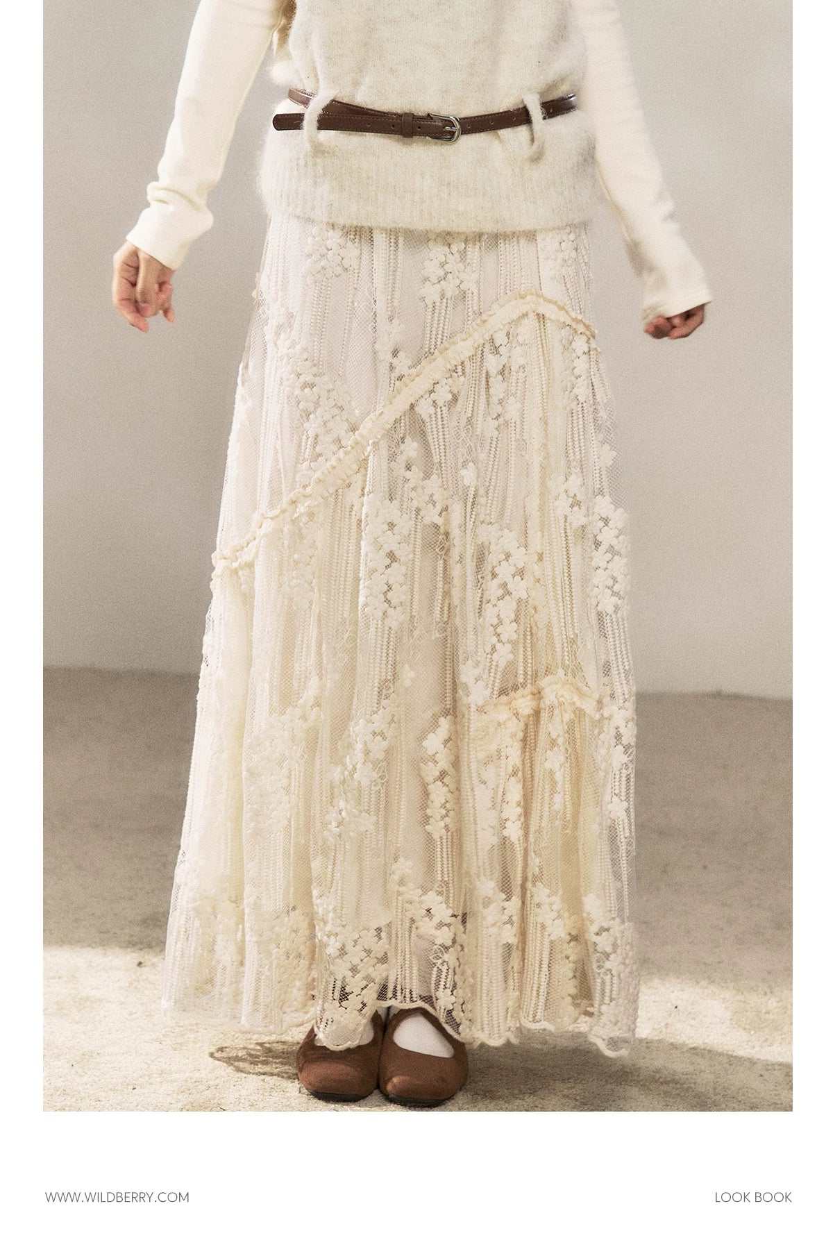 Wildberry Embroidered Lace Stitching High Waist Dress