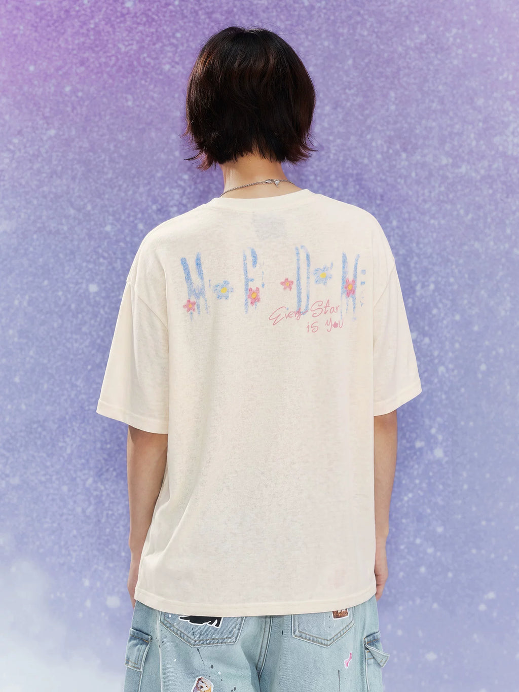 MEDM Flower Print Color Yarn Casual Loose Tee
