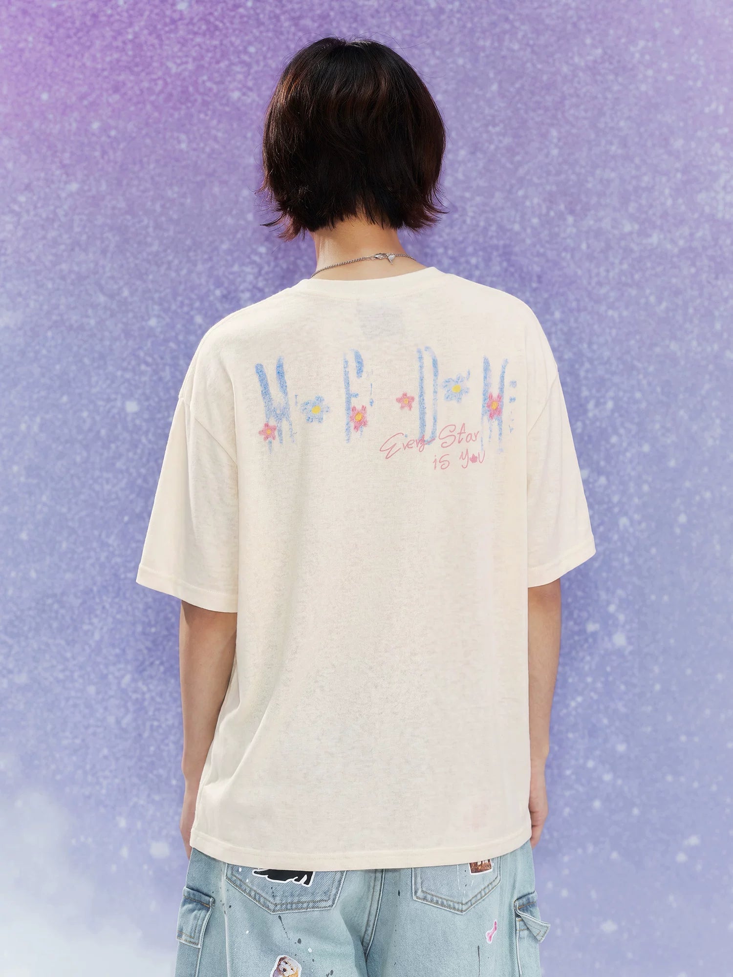 MEDM Flower Print Color Yarn Casual Loose Tee