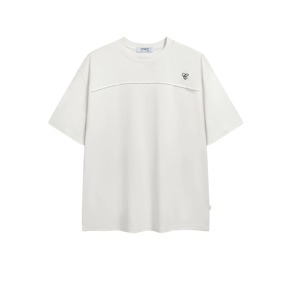CRICLE CAGE One-word Pleated High Weaving Number Short Wide Embroidery Tee