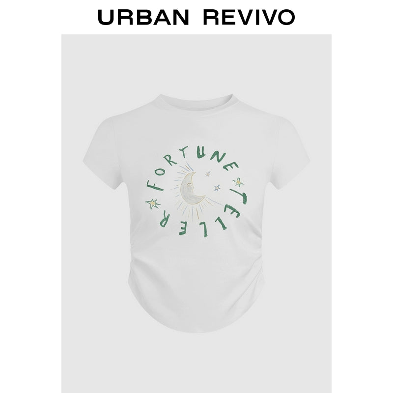 URBAN REVIVO Contrasting Print Pleated Waist Tee