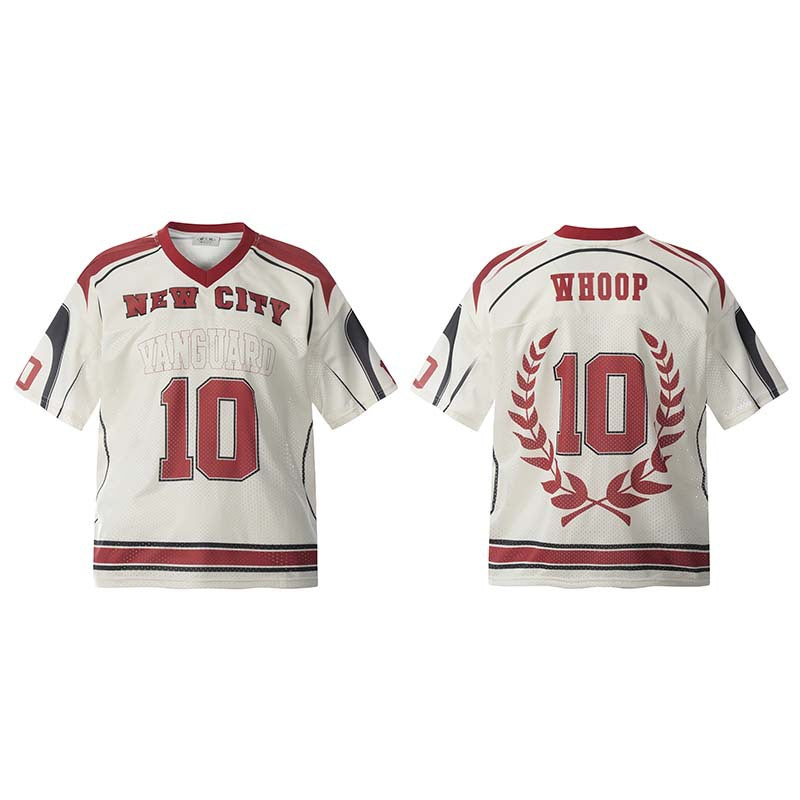 BTSG Retro Numeric Printing V-neck Mesh Short-sleeved Jersey