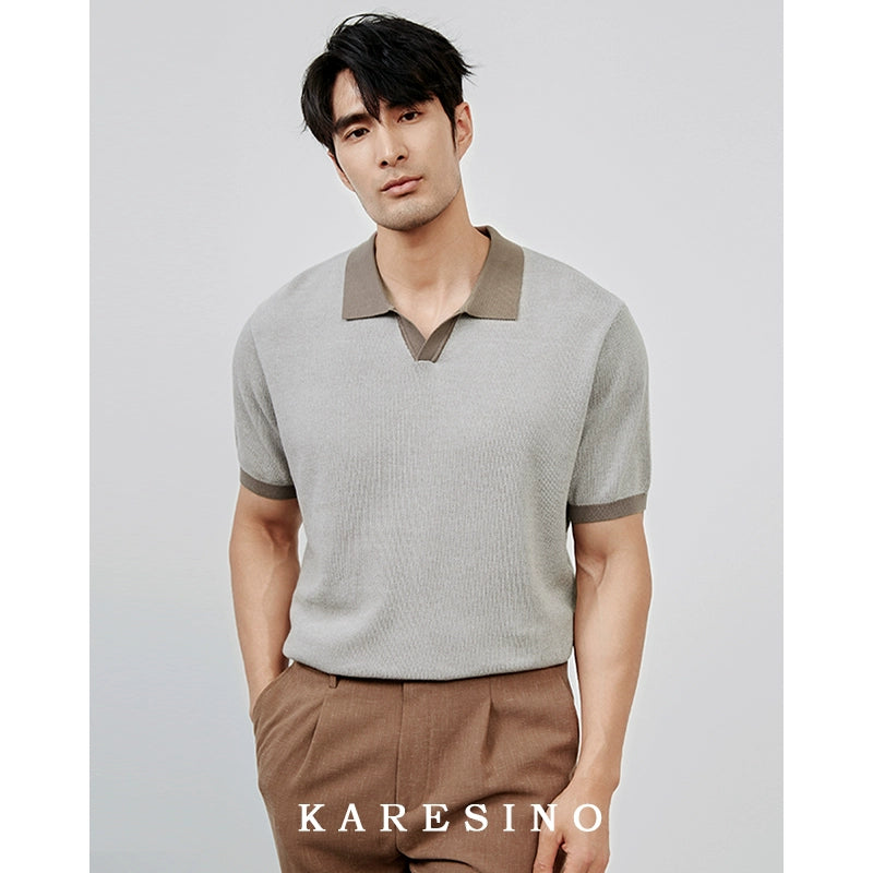KARESINO Breathable Cotton Lapel-neck Knitted Polo Shirt