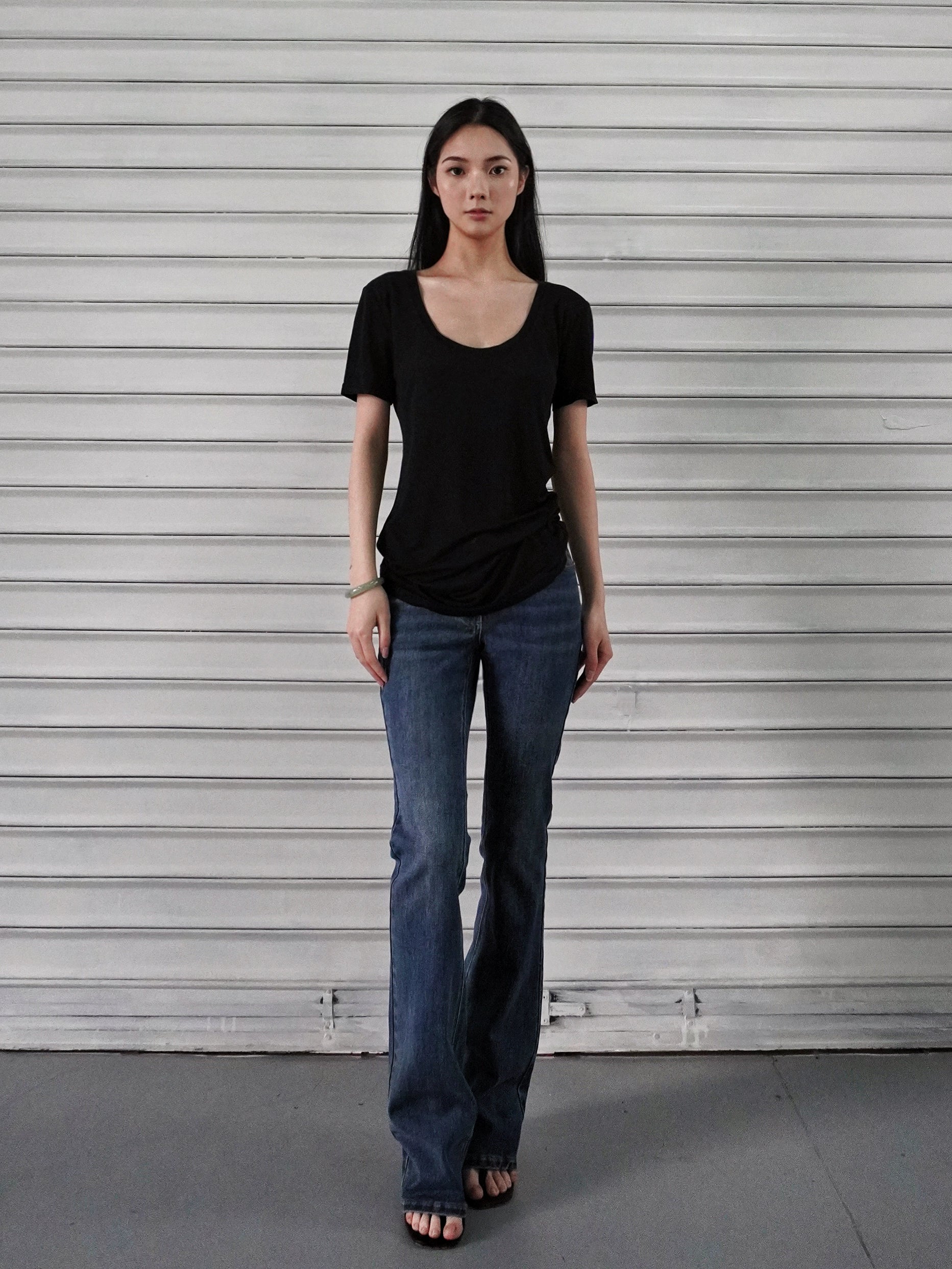 Jim Kennet Micro Transparent Loose U Neck Short Tee