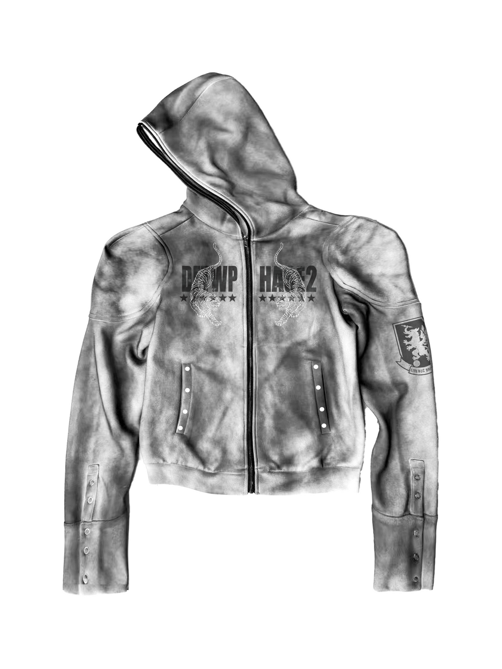 DETW Spray Dirty and Old Double Tiger Embroidered Zipper Hooded Jacket