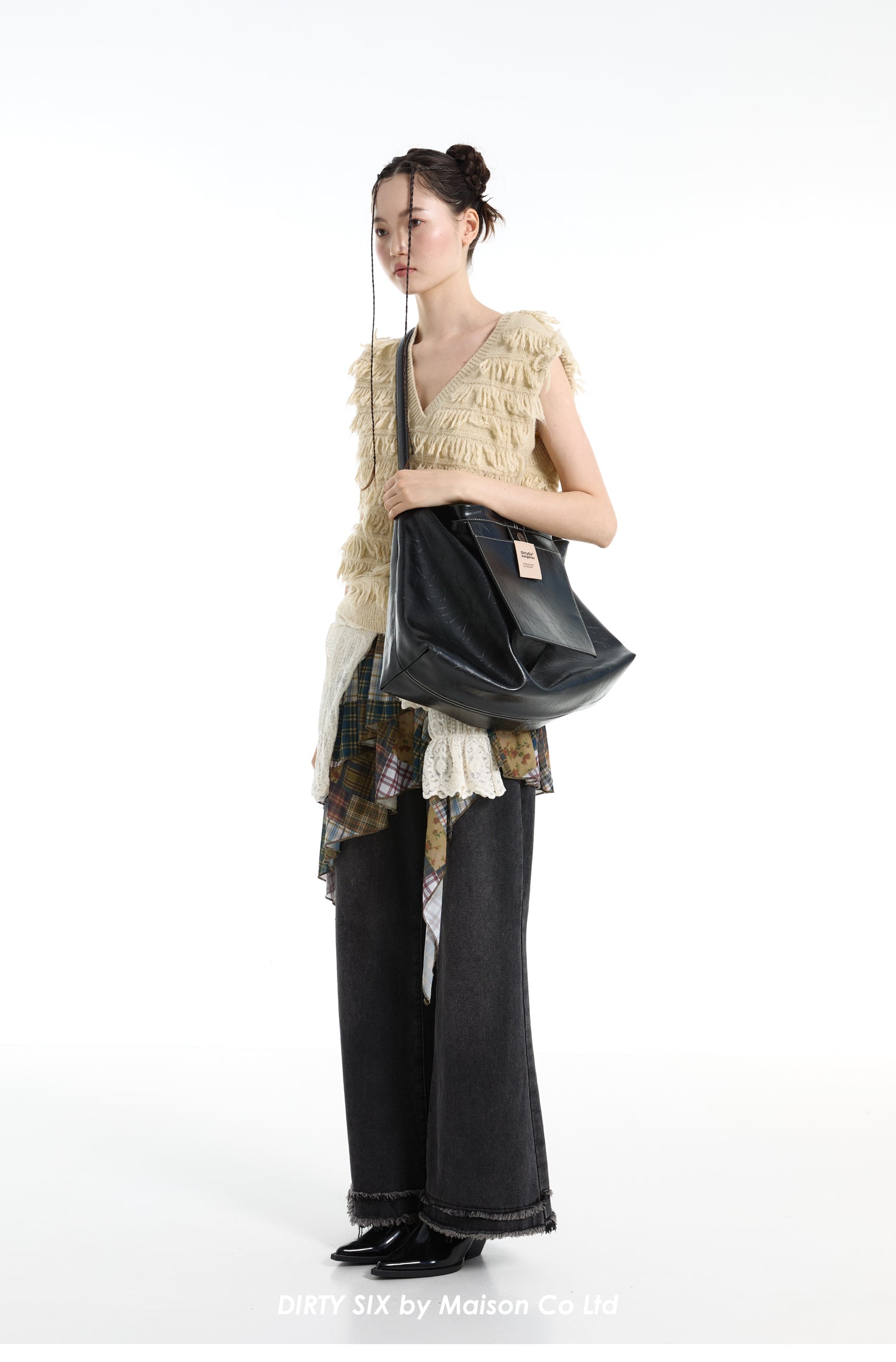 DirtySix Cow Leather Jill big pocket cowhide soft leather tote bag