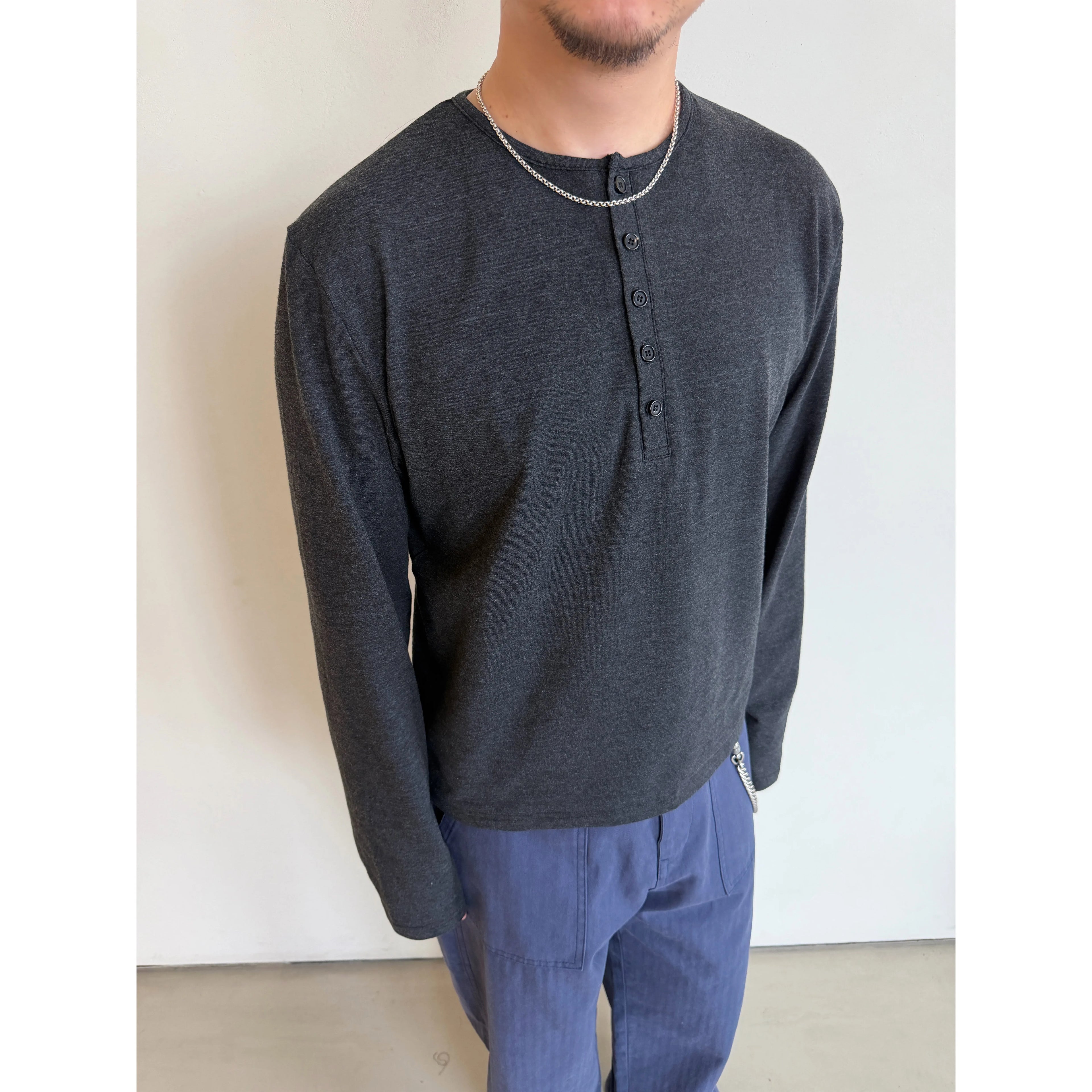 Anniehall Henry Collar Button Short Wide Long Sleeves