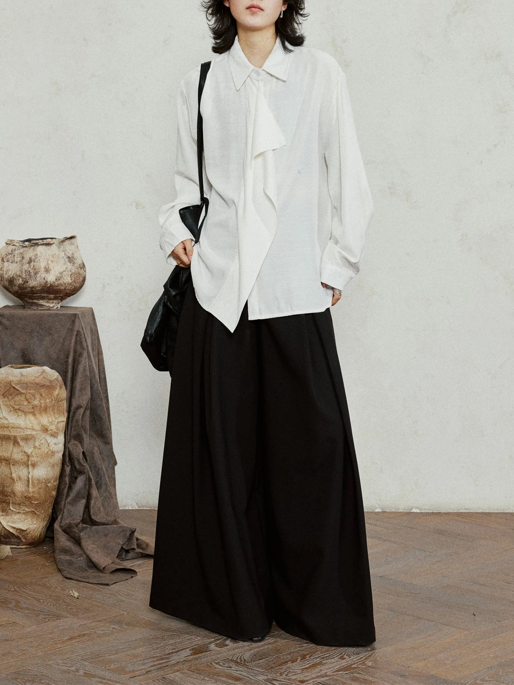 SUNYVONNE Minimalist Lazy Ribbon Shirt