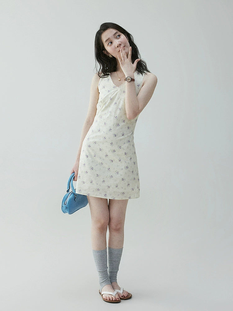 VOOE V Neck Floral Waist Strap Dress