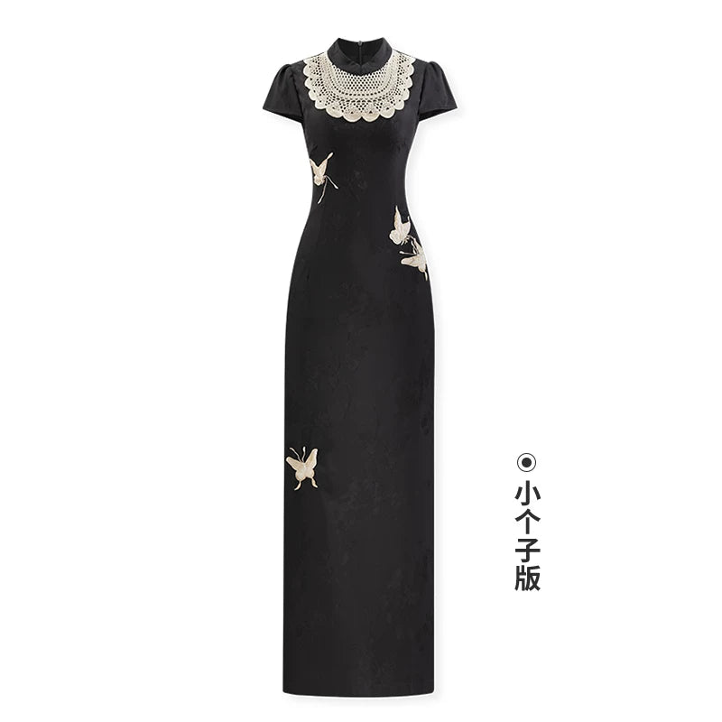 ZIHE Retro Satin Butterfly Dress
