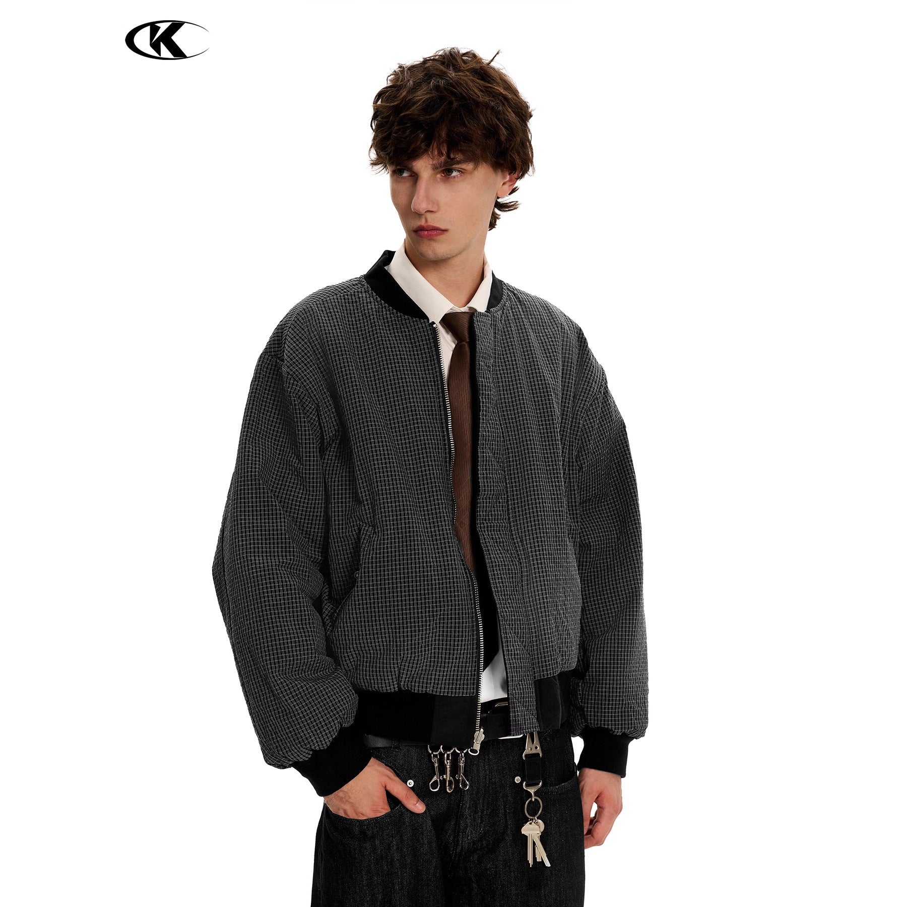 11KN Simple Plaid Loose Retro Casual Jacket