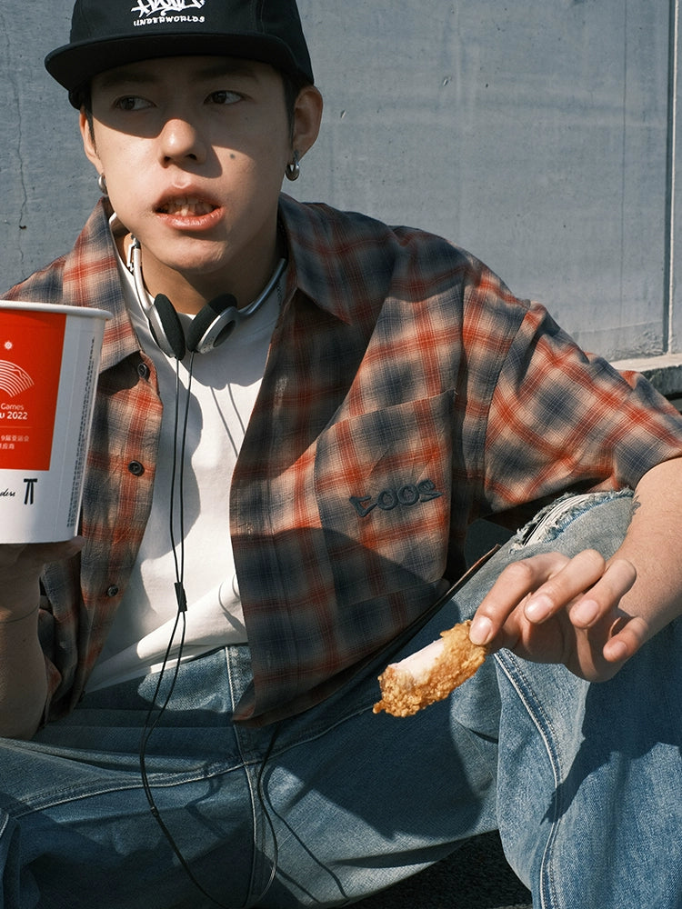 CoosRetro Contrasting Casual Plaid Short-sleeved Shirt