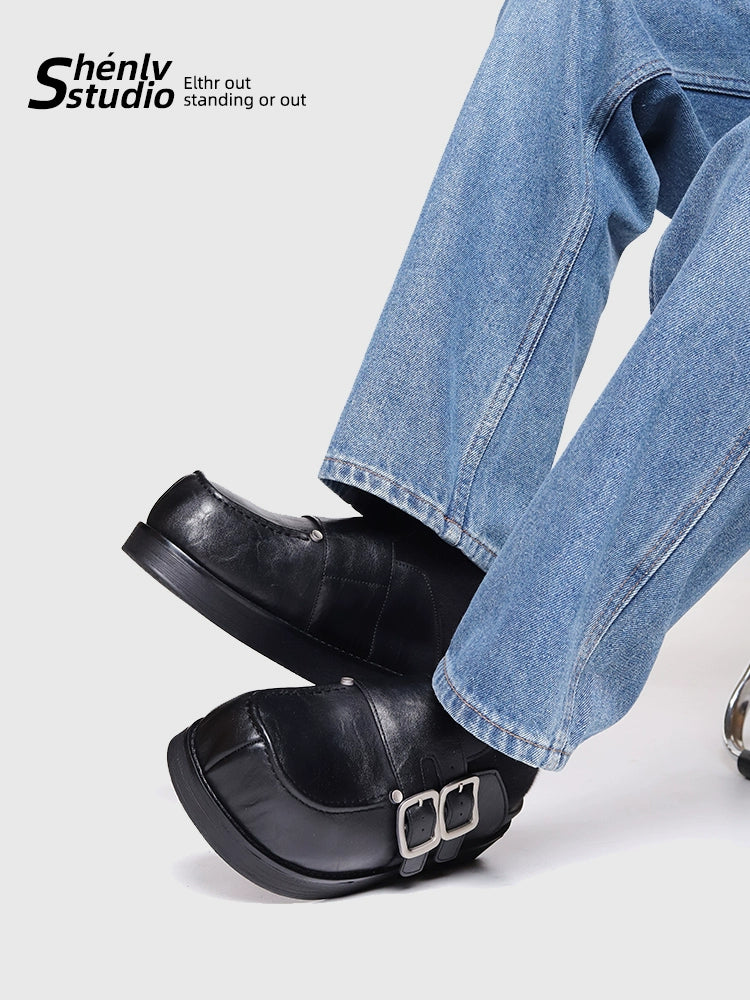 SHENLV STUDIO Double Buckle Big Head Thick Sole Heightening Birkenstocks