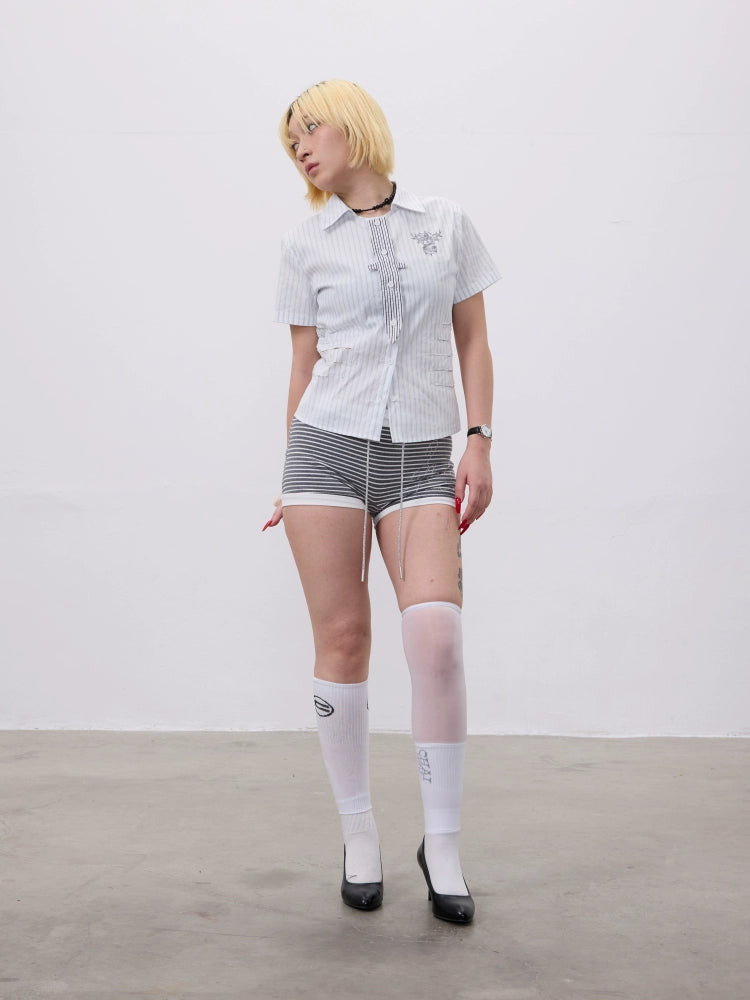 CHAI Lace Dagger Splicing Waist Shirt Tee