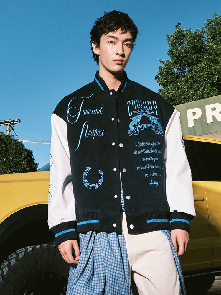 MATCHA STORY Embroidered Loose Baseball Jacket