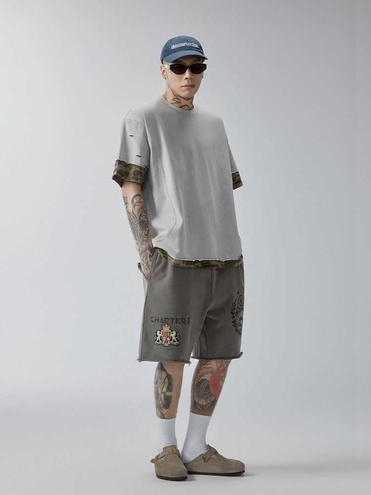 F2CE Loose Print Stamp Rough Edge Casual Versatile Shorts