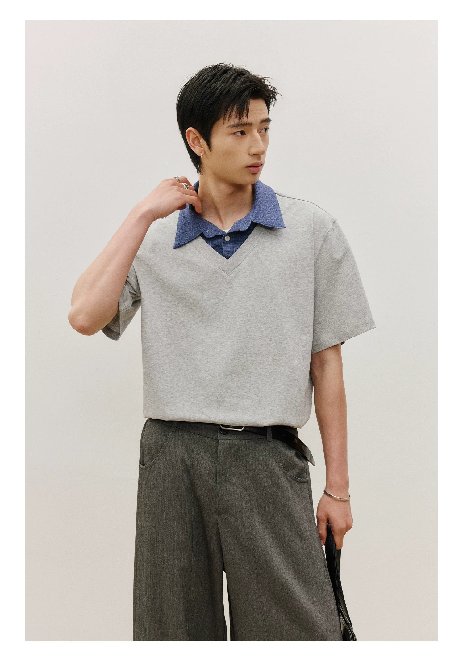 LR Cool Contrasting False Two-piece Tee