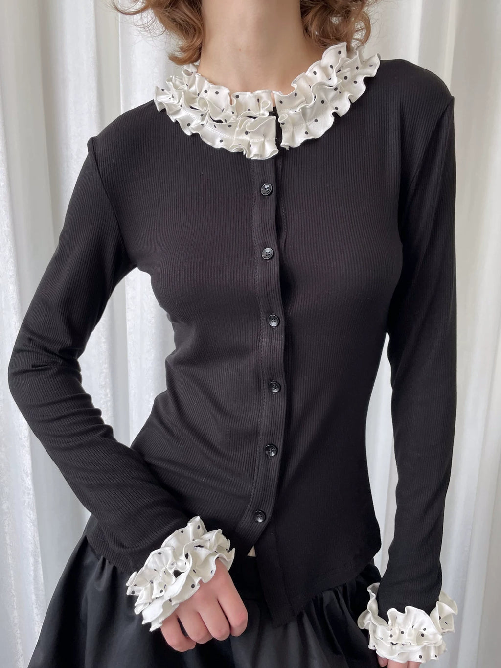 Loosesmell Polka-dot Lace-knit Cardigan