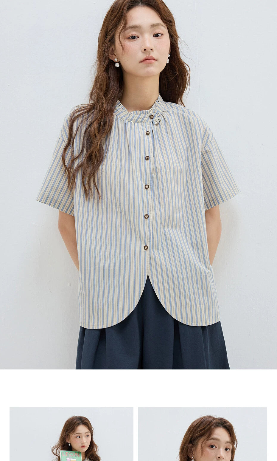 Giordano Loose Striped Short Sleeve Shirt