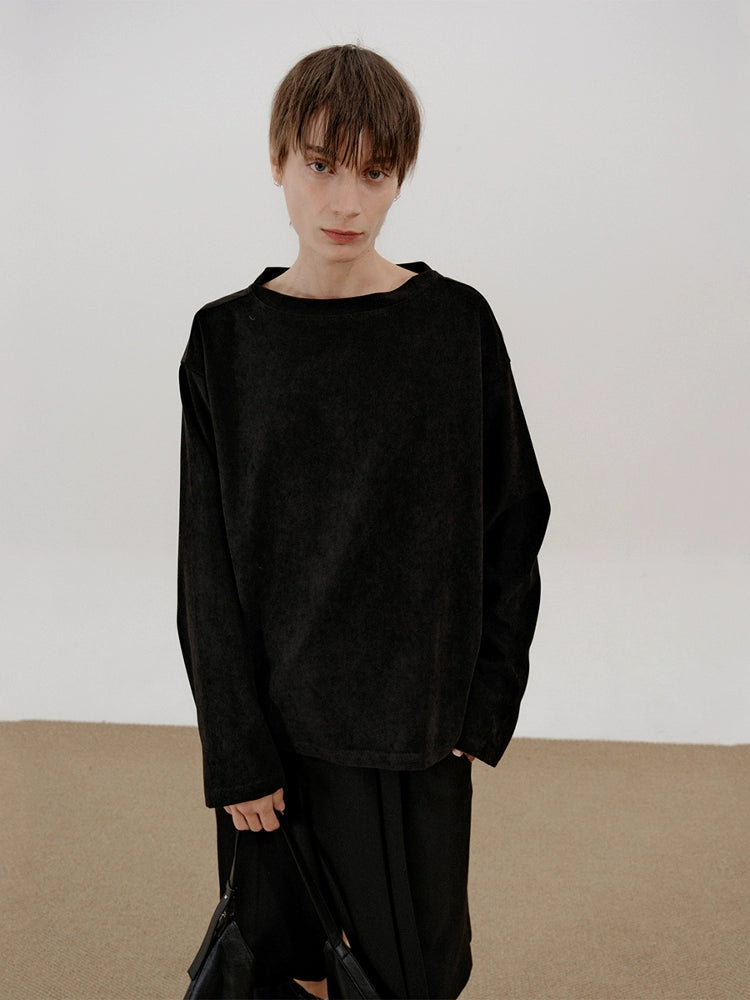 COLN Three-dimensional One-word Collar T-shirt