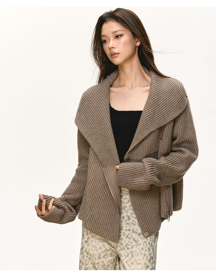 Anna Aneae Big Lapel Zip-up Sweater Jacket