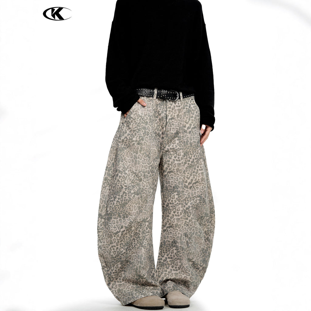 11KN Leopard Print Wide-leg Loose and Thin Tooling Casual Pants