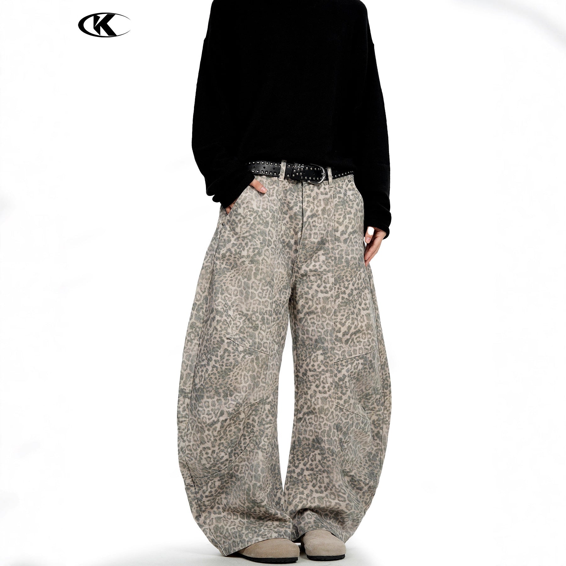 11KN Leopard Print Wide-leg Loose and Thin Tooling Casual Pants