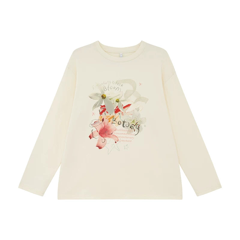 Kano Plant Print Loose Lazy Style Long Sleevest