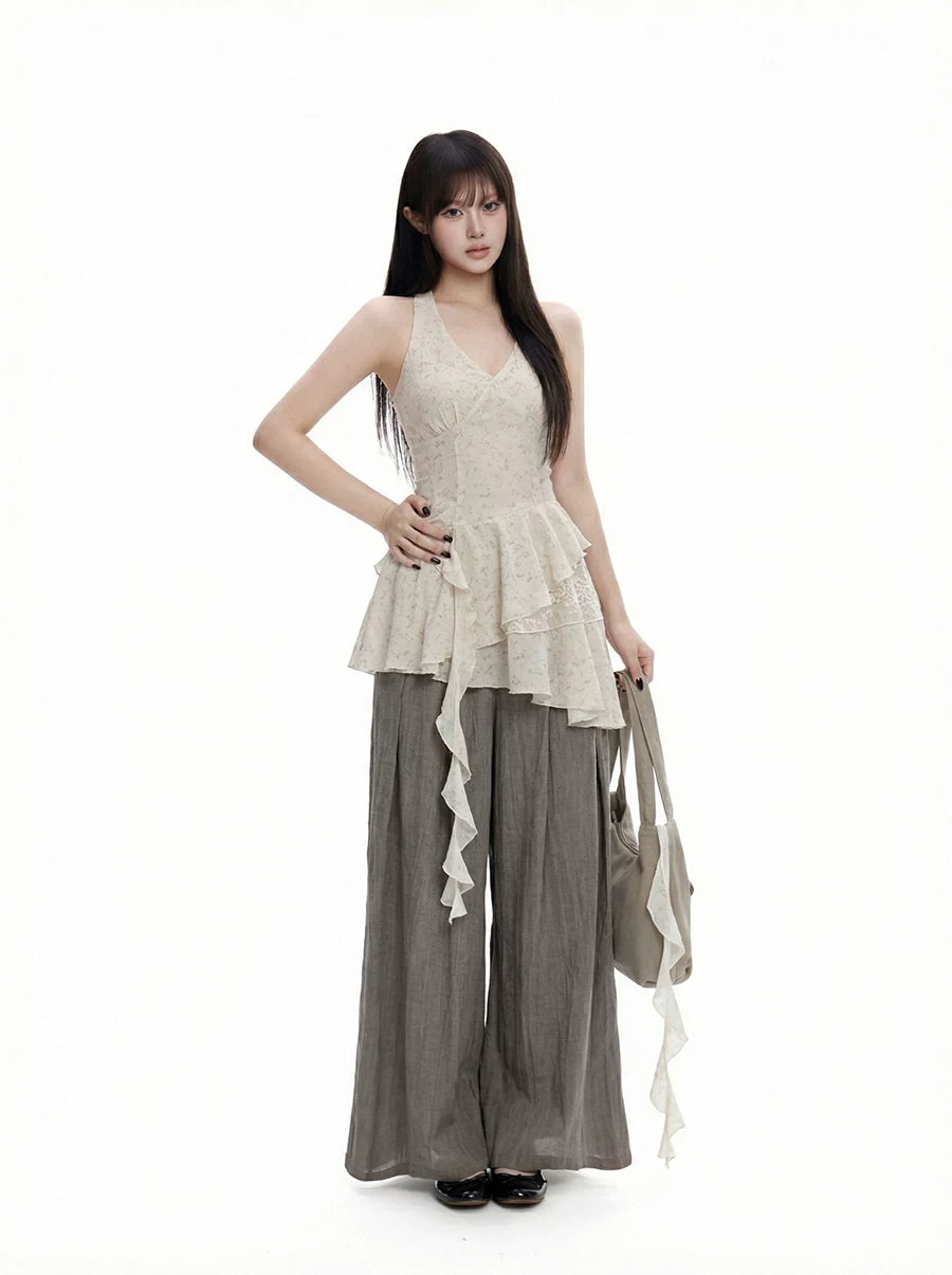 WITHMIN Irregular Ruffle Edge Neck Sling Skirt