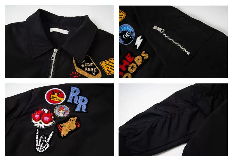 Kenvibe Badge Embroidered Print Loose Short Coat