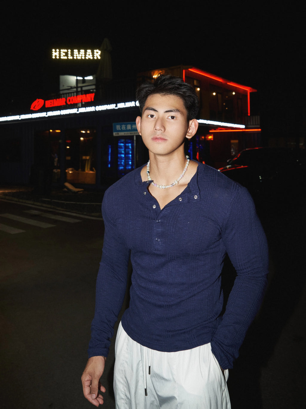 PAPASLILMONSTER Simple Slim Fit Solid Color Knitted Long Sleeve Tee