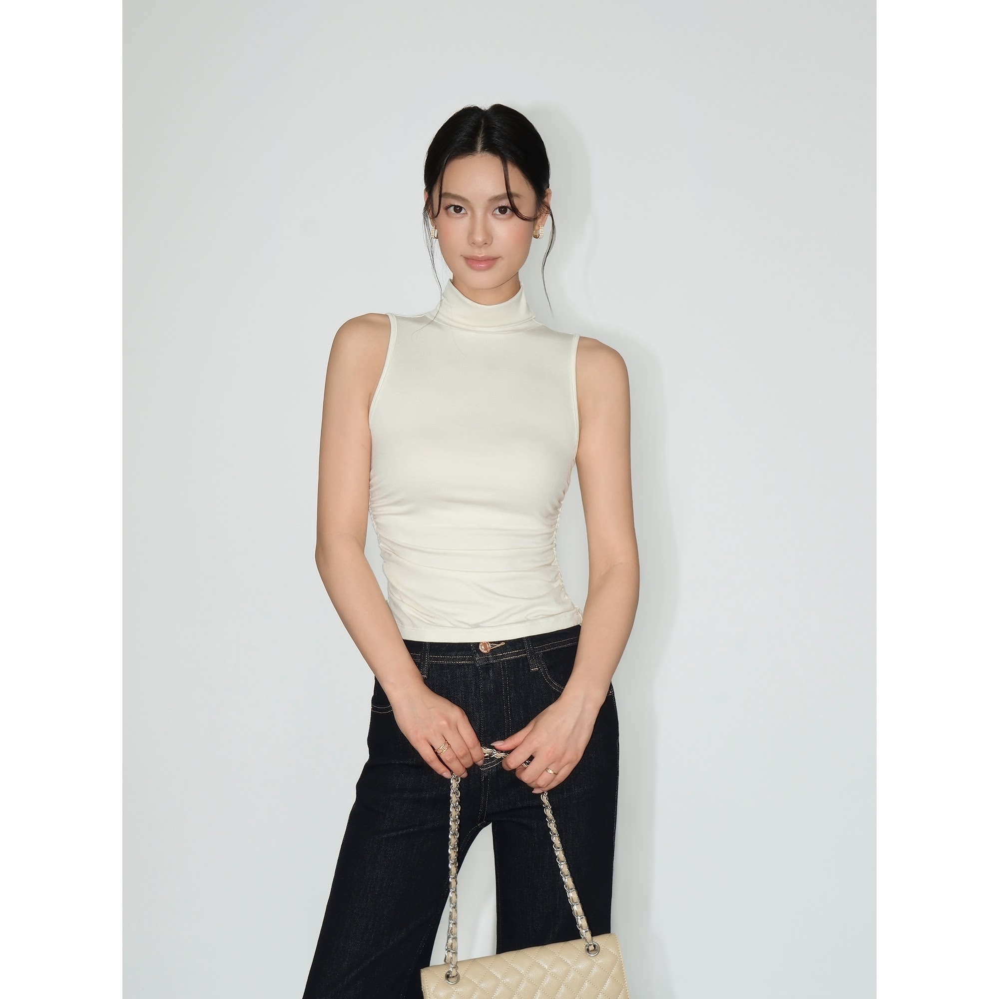 NEVA HU Temperament Turtleneck Sleeveless Vest