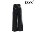 ZAVK High Waist Loose and Thin Straight Leather Pants