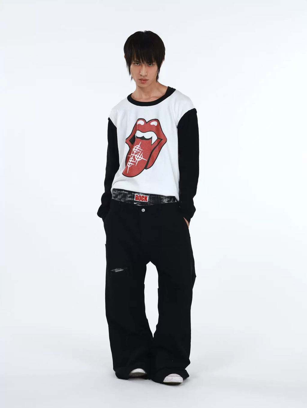 DETW Fun Spoof Tongue Contrasting Knitted Sweater