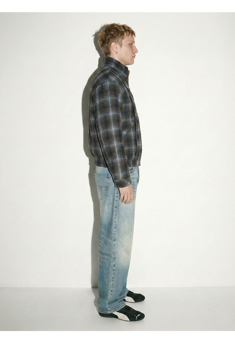 MADEEXTREME Retro Gradient Plaid Stand Collar Thickened Jacket
