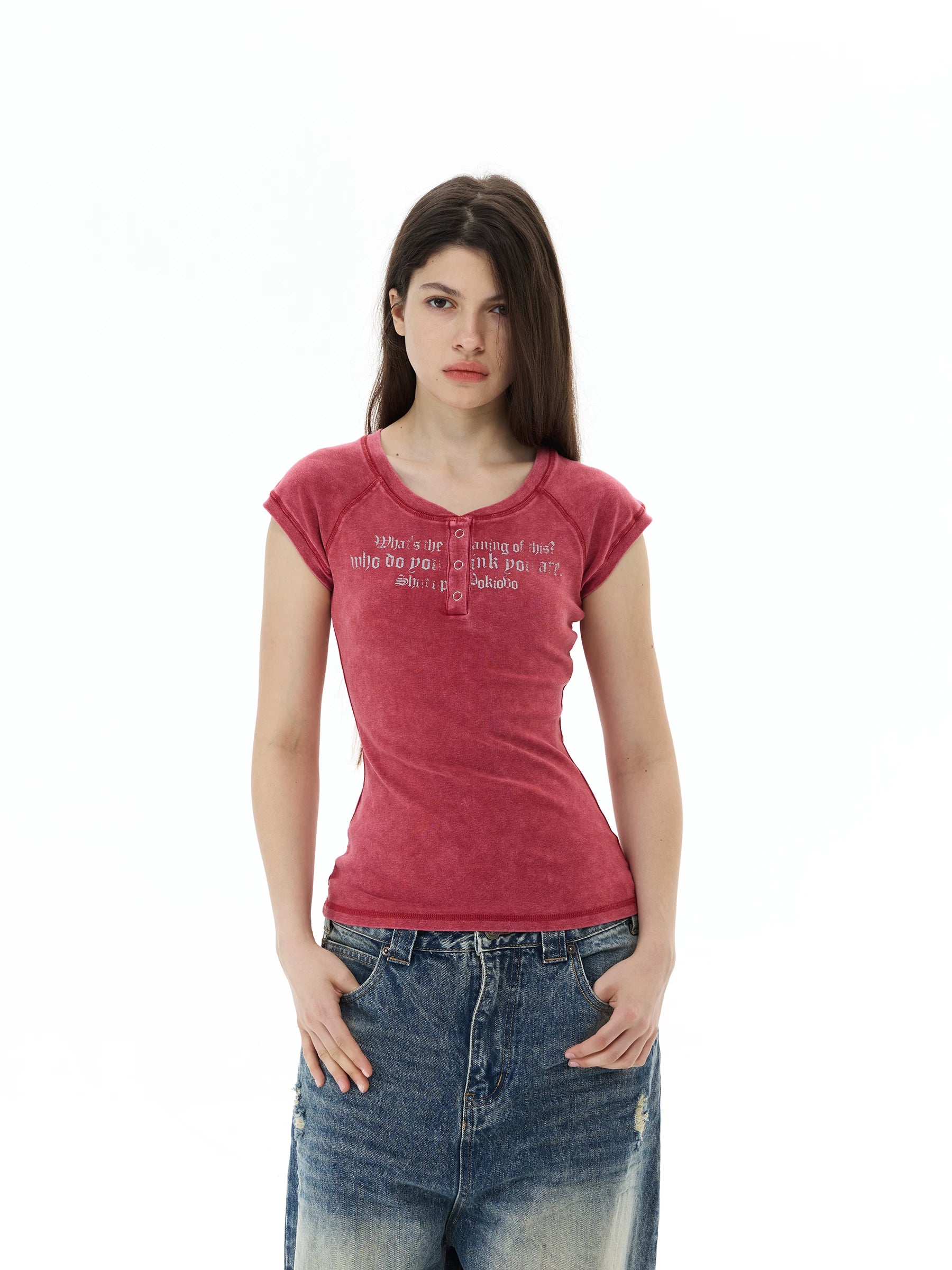 WLNEXT Premium Sense Slim Fit Henry Neck Front Shoulder Tee